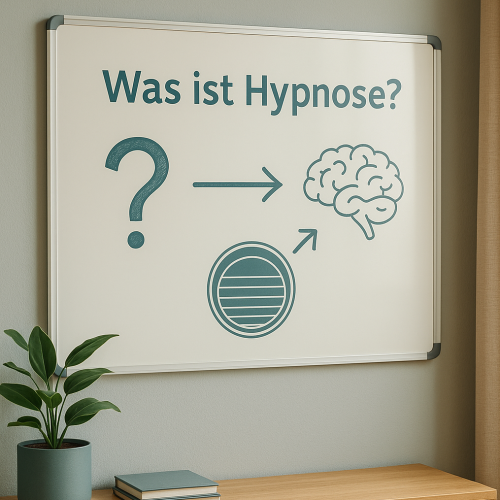 Whiteboard mit einer Skizze, was ist Hypnose