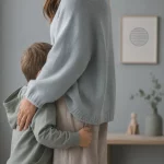 Junge versteckt sein Gesicht im Pulli seiner Mutter. Symbolisch für: Eltern begleiten ihr Kind durch Ängste